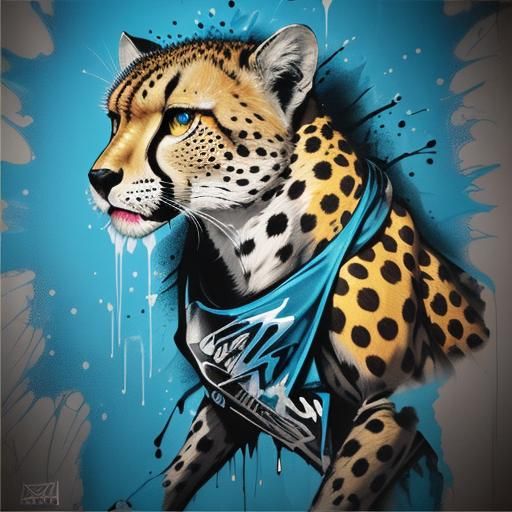Blue and Silver Cheetah Print Graffiti Art