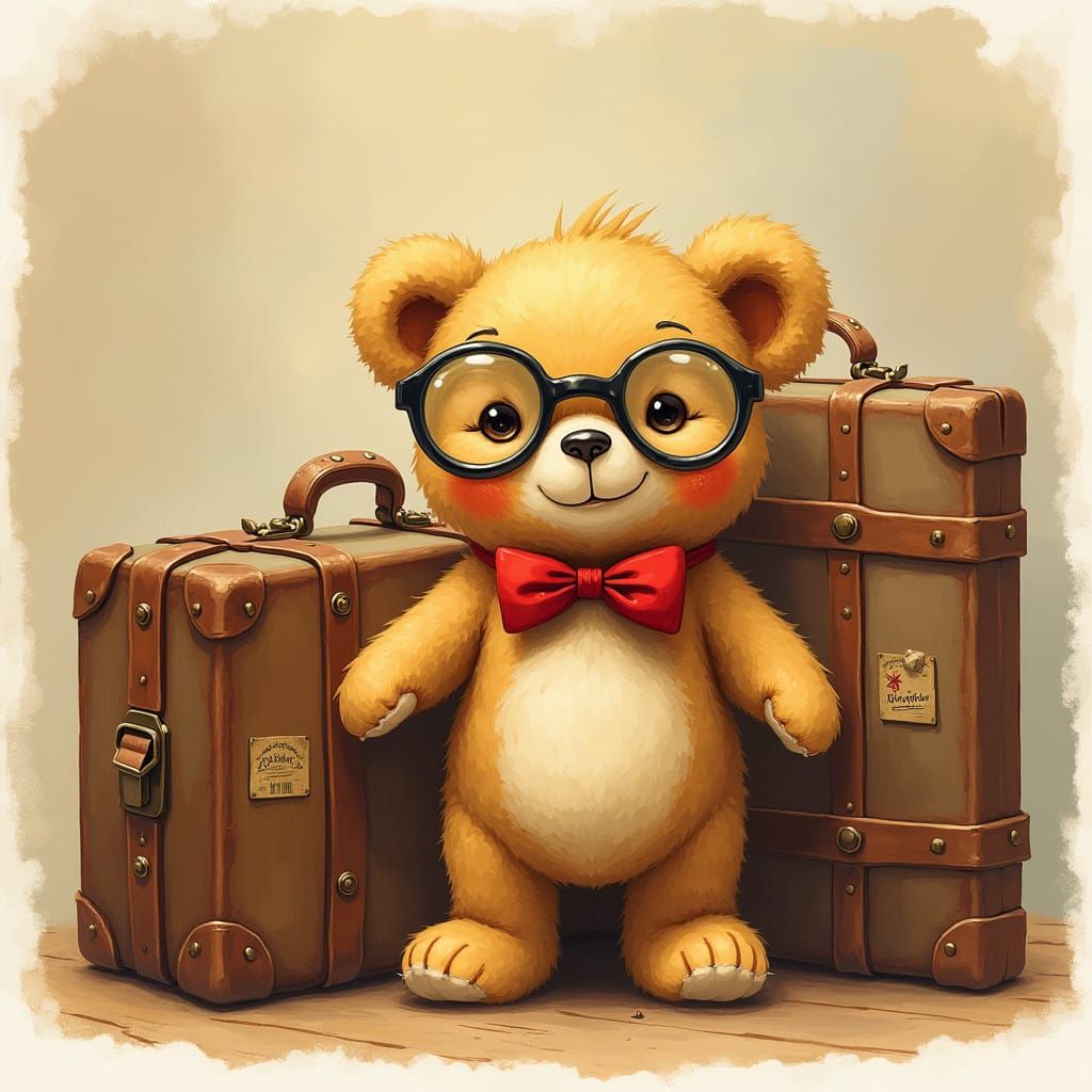 Whimsical Teddy Bear in Vintage Travel Attire