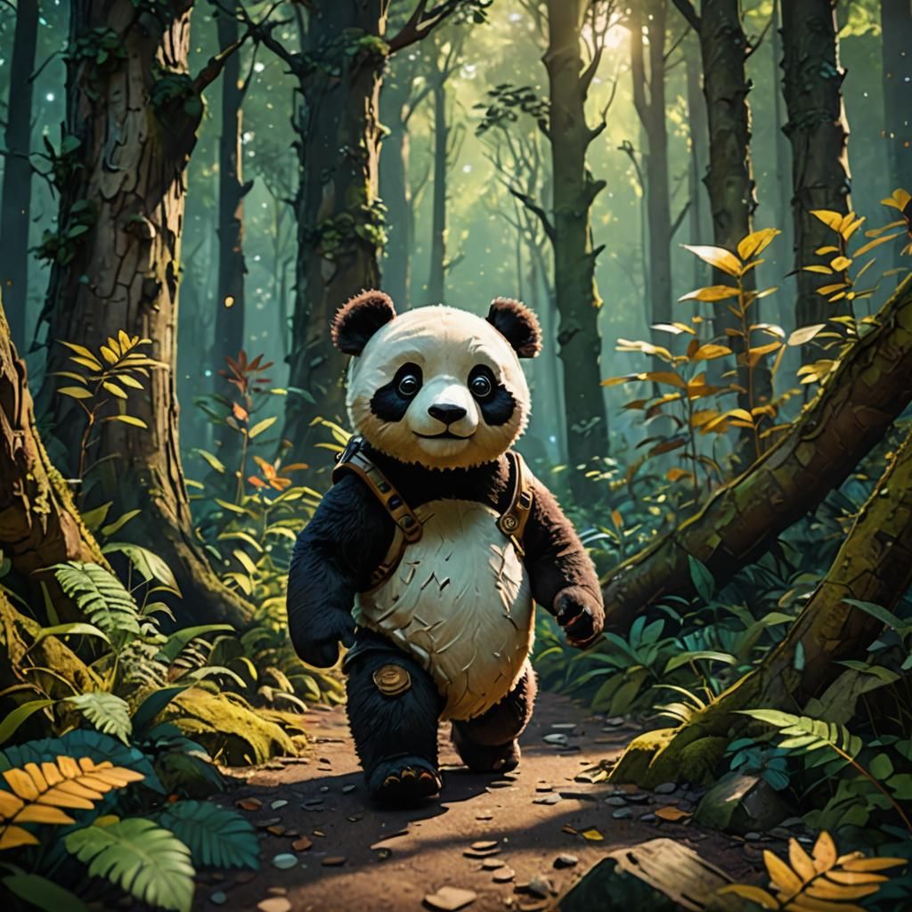 Panda Teddy Bear in Magical Forest
