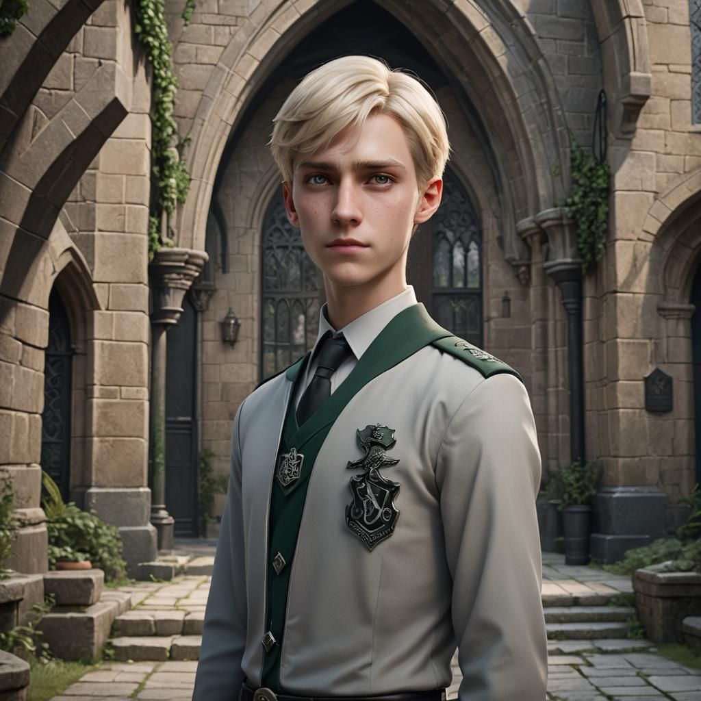 Slytherin Boy with Sleek Blond Hair, Digital Matte Painting