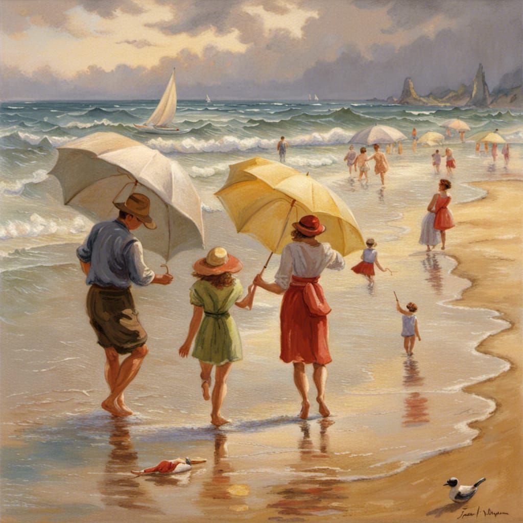 Peaceful Beach Scene in Luminist Style