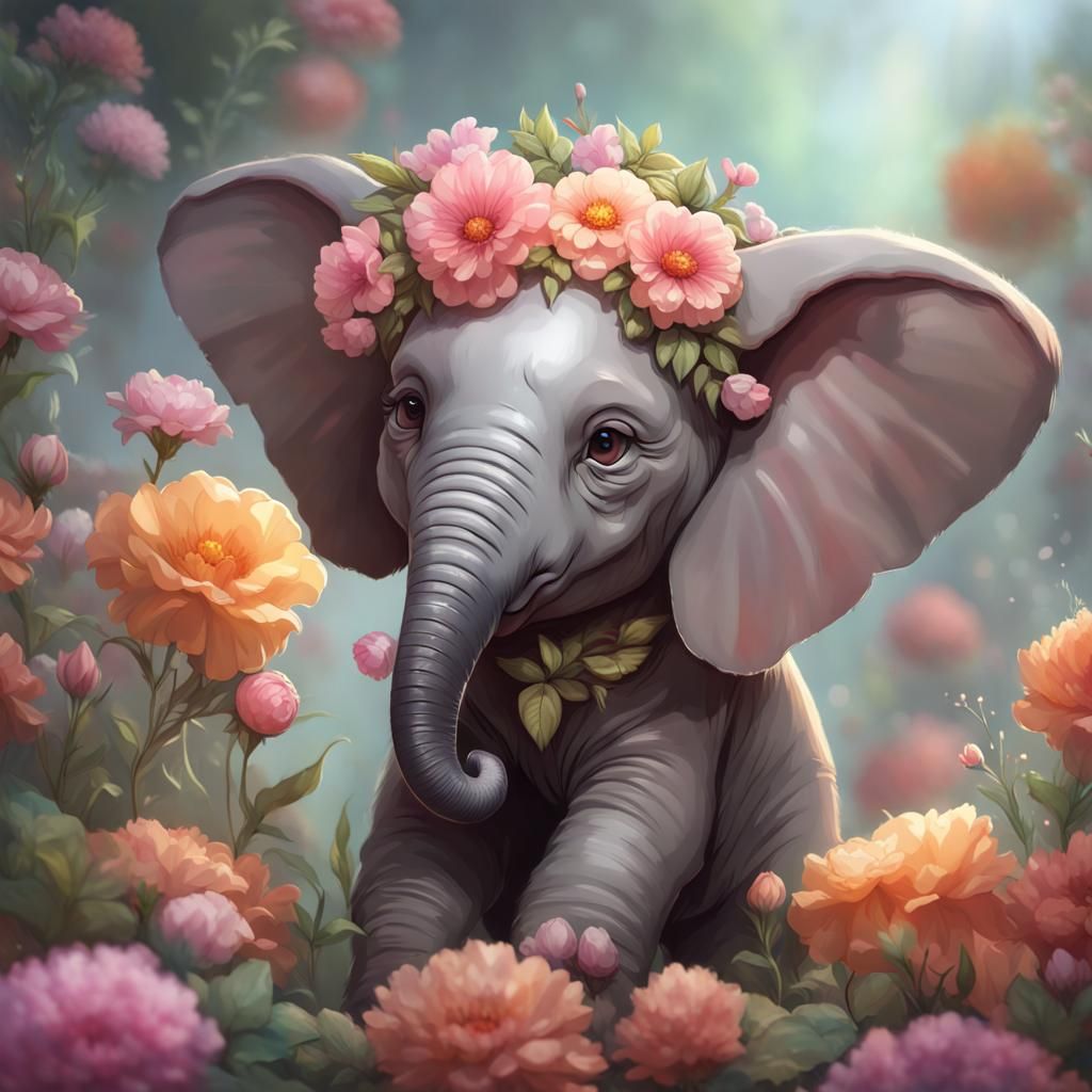 Adorable Baby Elephant Portrait in Hyperdetailed Style