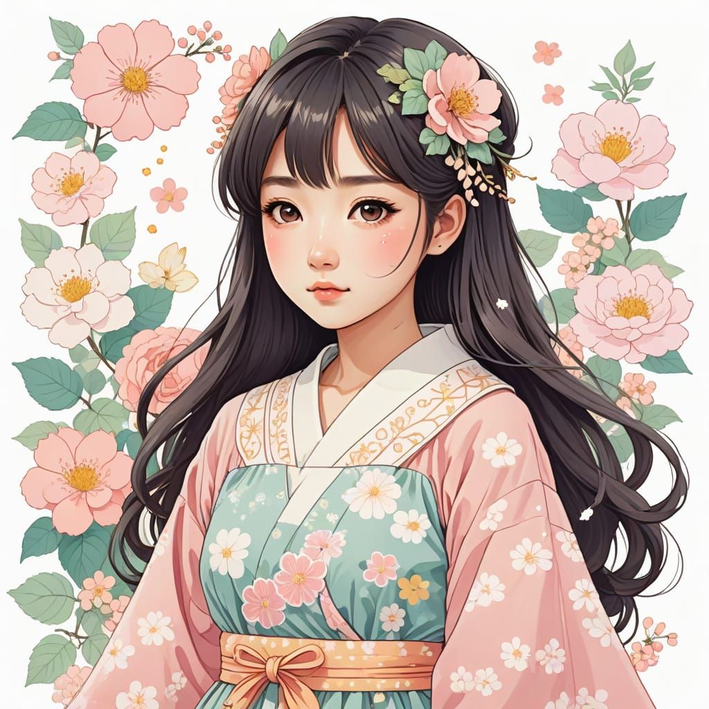 Cute Japanese Woman in Kawaii Anime Style
