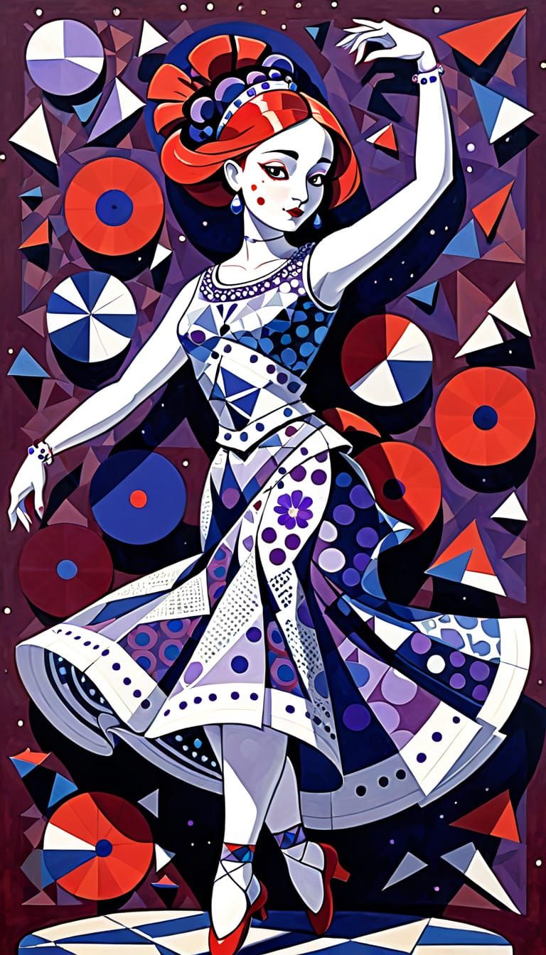 Palestinian Dancer in Vibrant Cubist Splendor