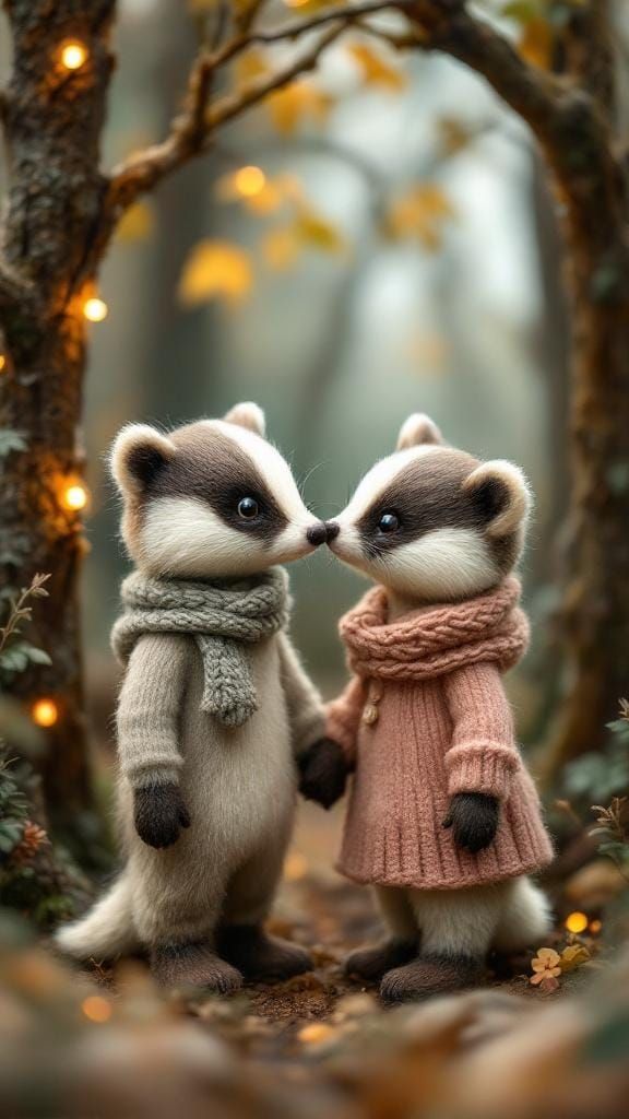 Whimsical Yarn Forest with Felted Badger Children
