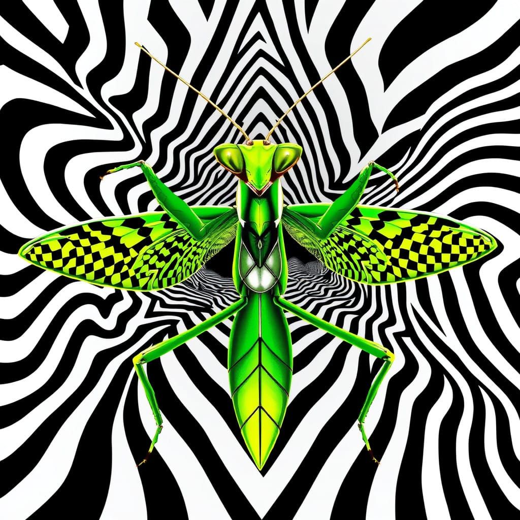 Mesmerizing Praying Mantis Op Art