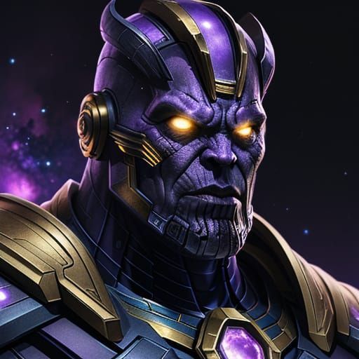 Thanos on Desolate Planet in Digital Painting Style