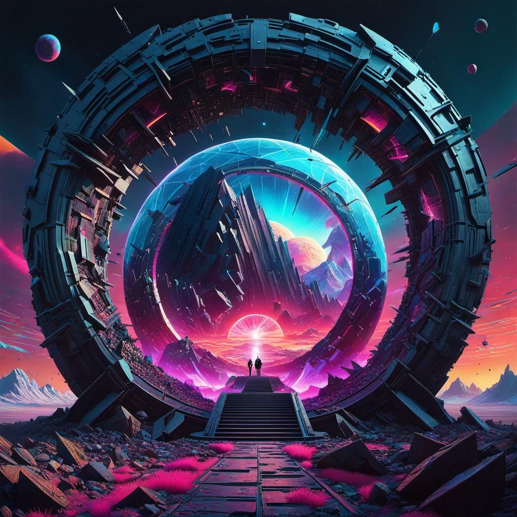 Fractured Reality: Rift Portal in Synthwave Style