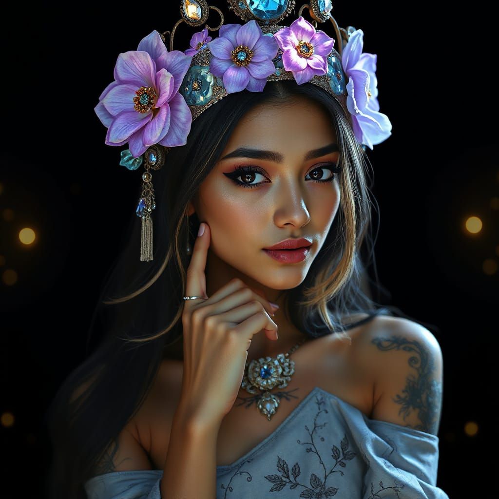 Ethereal Hazara Woman with Floral Headdress