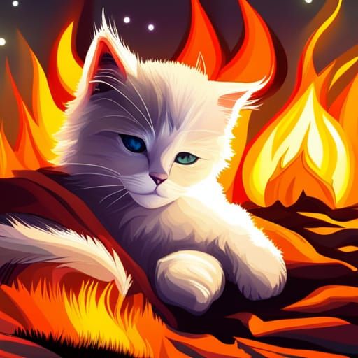 Kitten Sleeping by Campfire in Graffiti Art Style