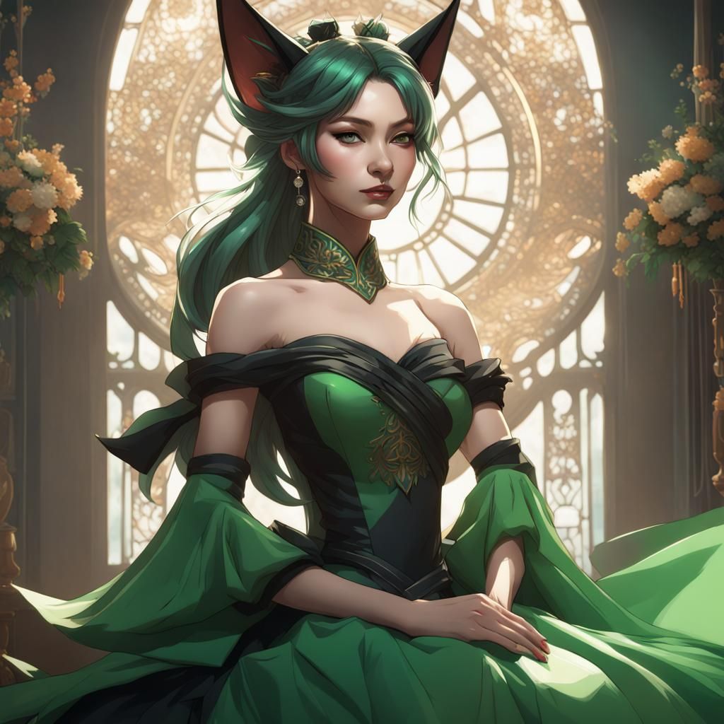 Kitsune Princess in Ballroom Dress: Digital Art Portrait