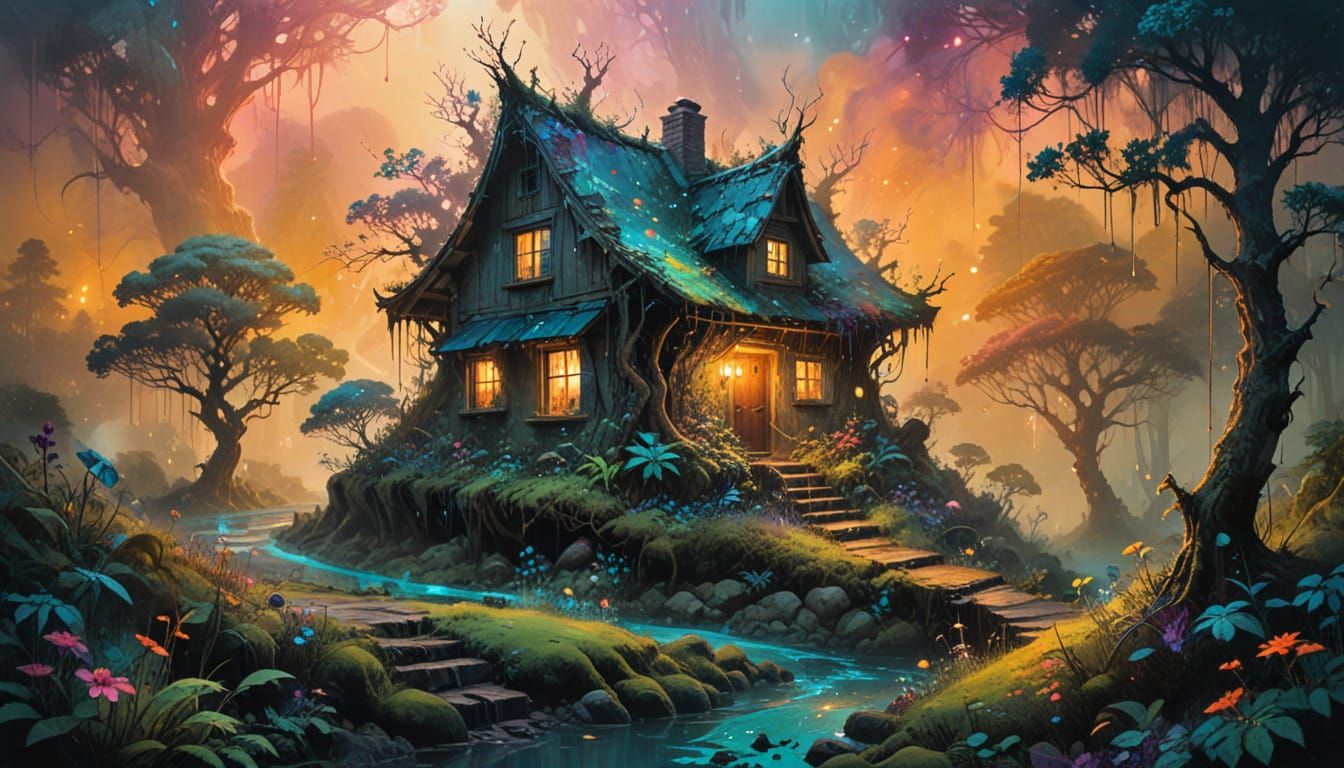 Dreamlike Forest Path in Wet-on-Wet Watercolor Style