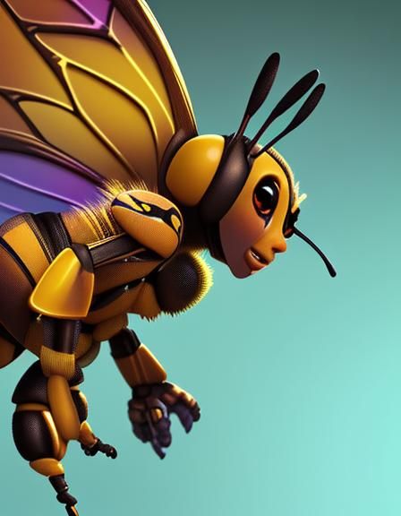 Hyperrealistic Queen Bee Directing Workers