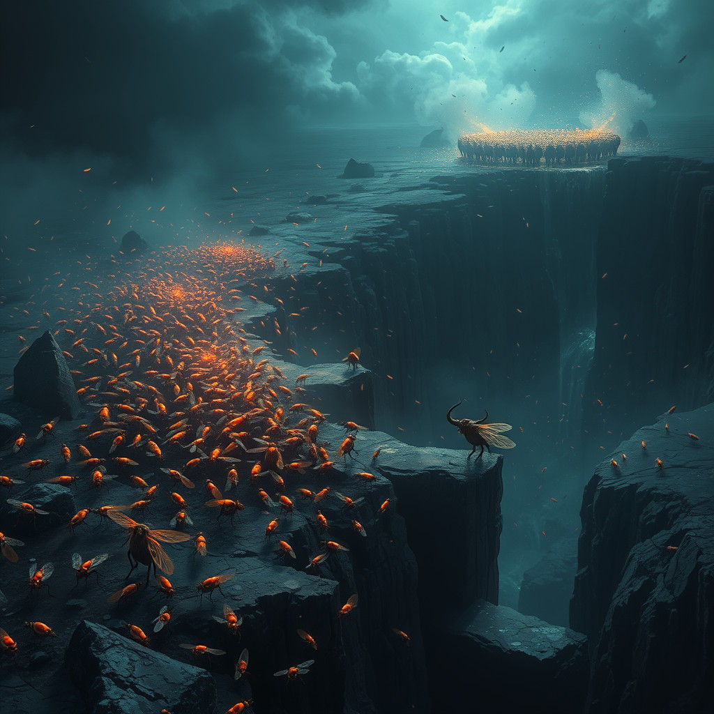 Epic Battle Landscape with Swirling Flies