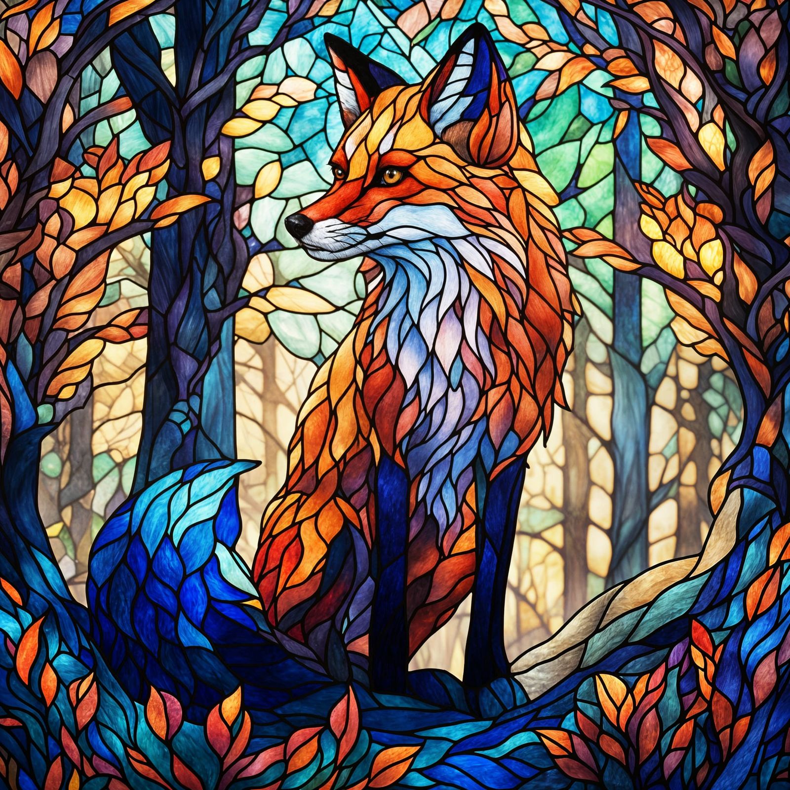 Detailed Stained Glass Fox Concept Art