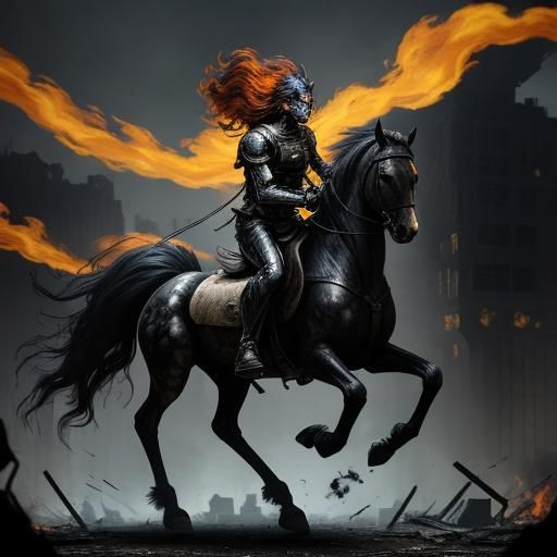 Distorted Knight Escaping Dystopian Inferno