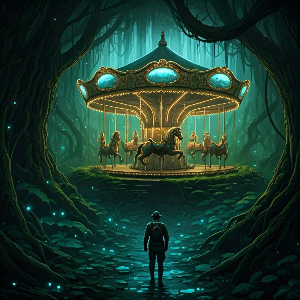 Explorers Discover Overgrown Carousel in Bioluminescent Jung...