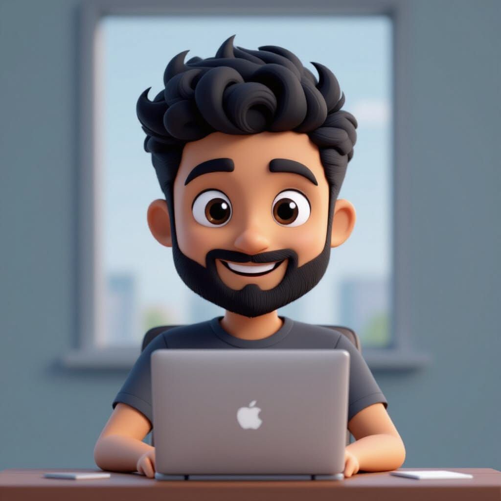 South Asian Programmer in Cartoon 3D Style