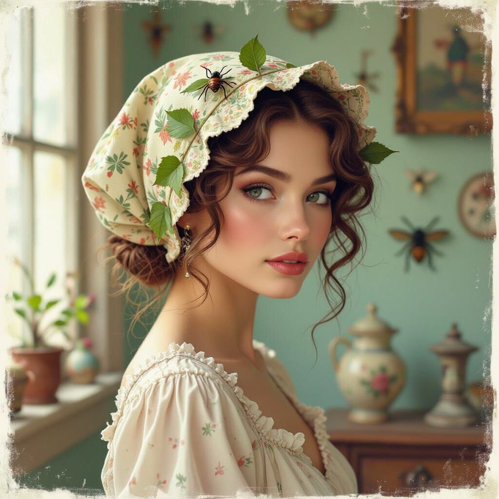 Woman with Insect Hair, Whimsical Digital Art