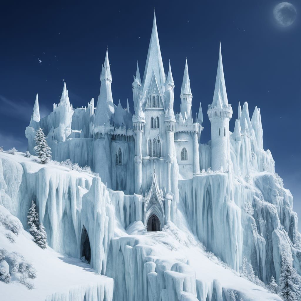 Whimsical Ice Castle with Snow Dragon