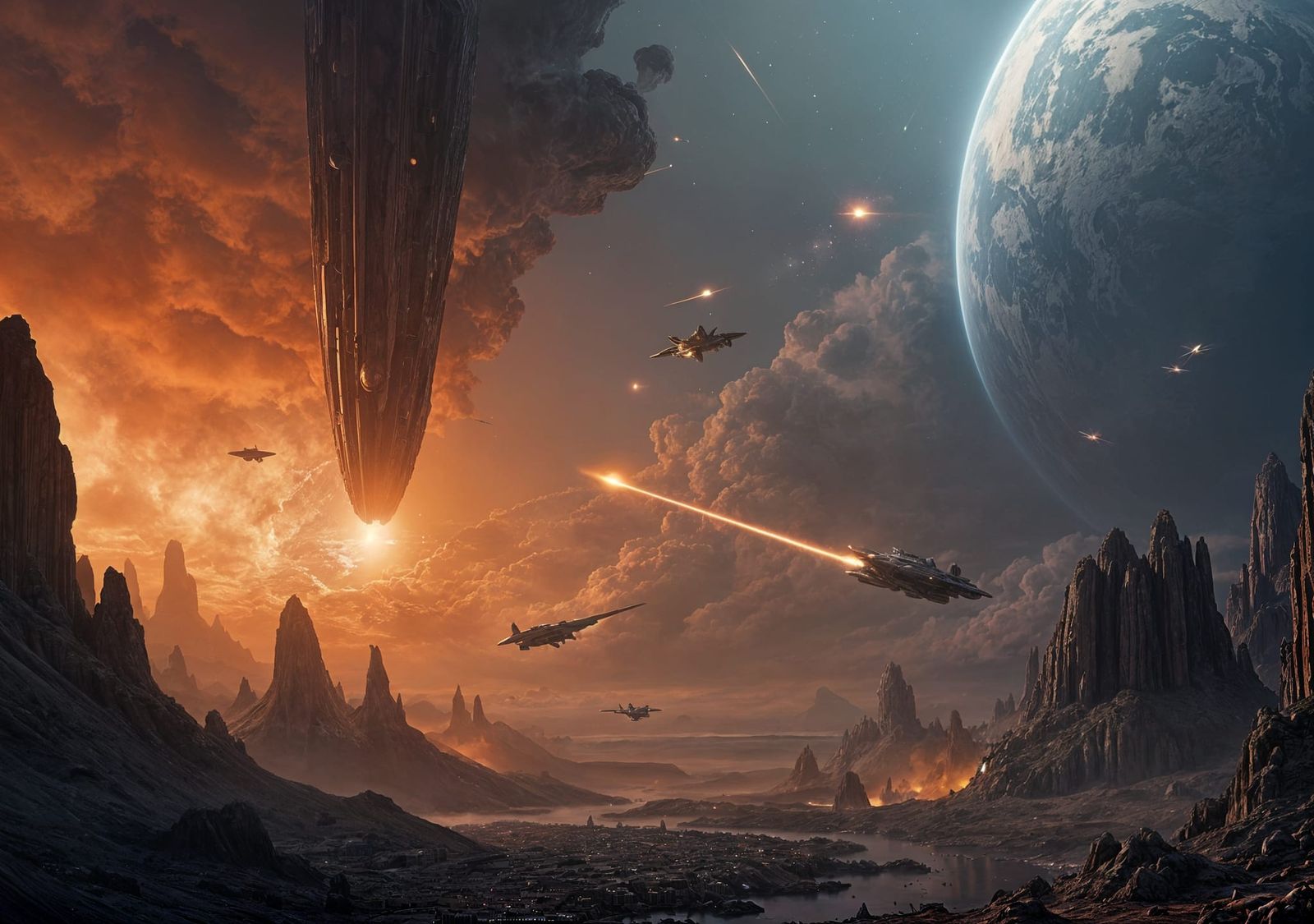 Epic Space Battle for Earth, Digital Matte Painting