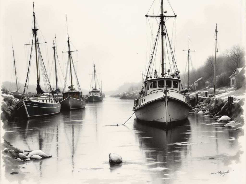 Fishing Harbor Transformed in Moody Surrealism