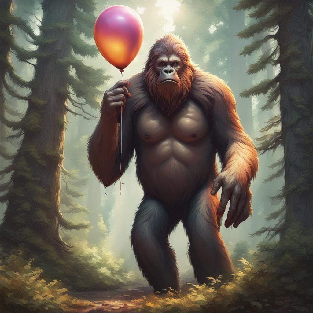 Bigfoot Balloon Animal Portrait in Detailed Style