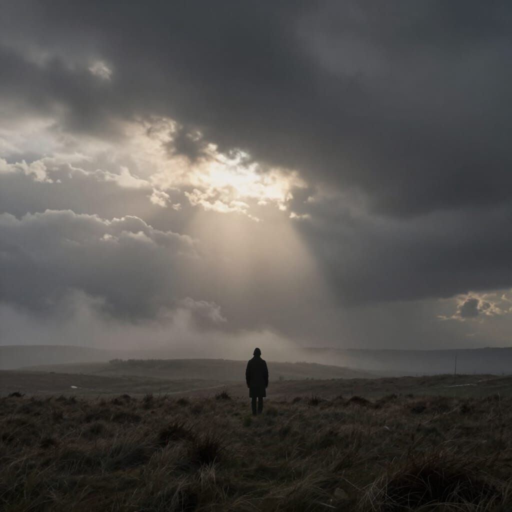 Melancholy Figure on Windswept Moor