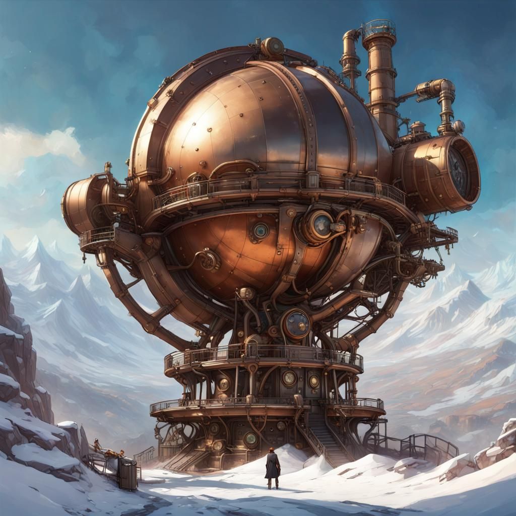 Steampunk Scientist Building Observatory on Mechanical Mount...