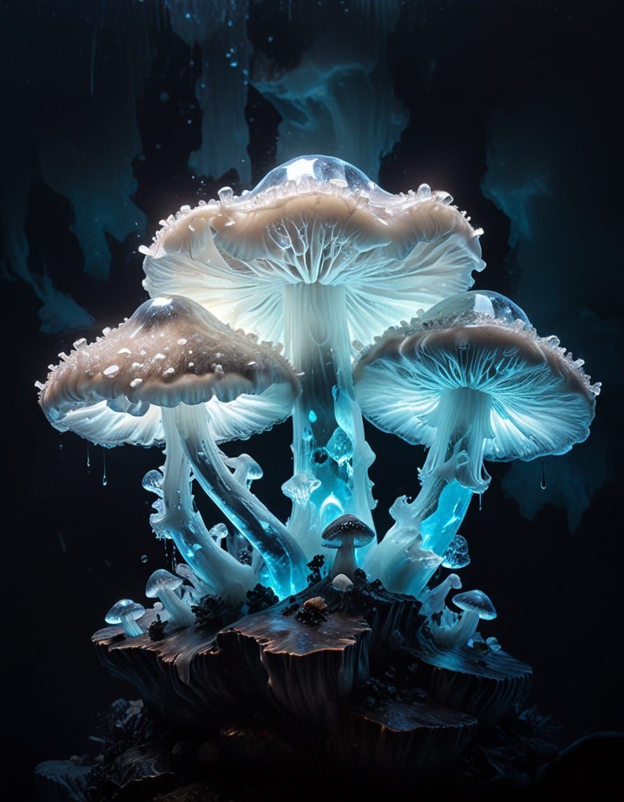 Glowing Icy Fungi Rise from Arctic Icebergs