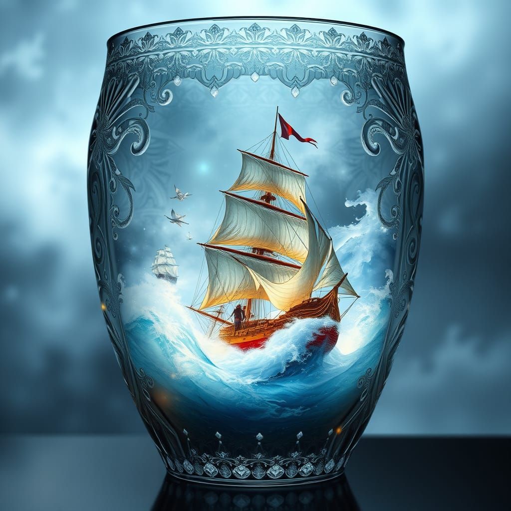 Majestic Crystal Vase Portal to Whimsical Seascape