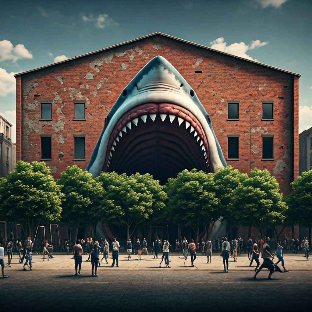 Surreal Shark Maw Mural in Hyper-Realistic Style