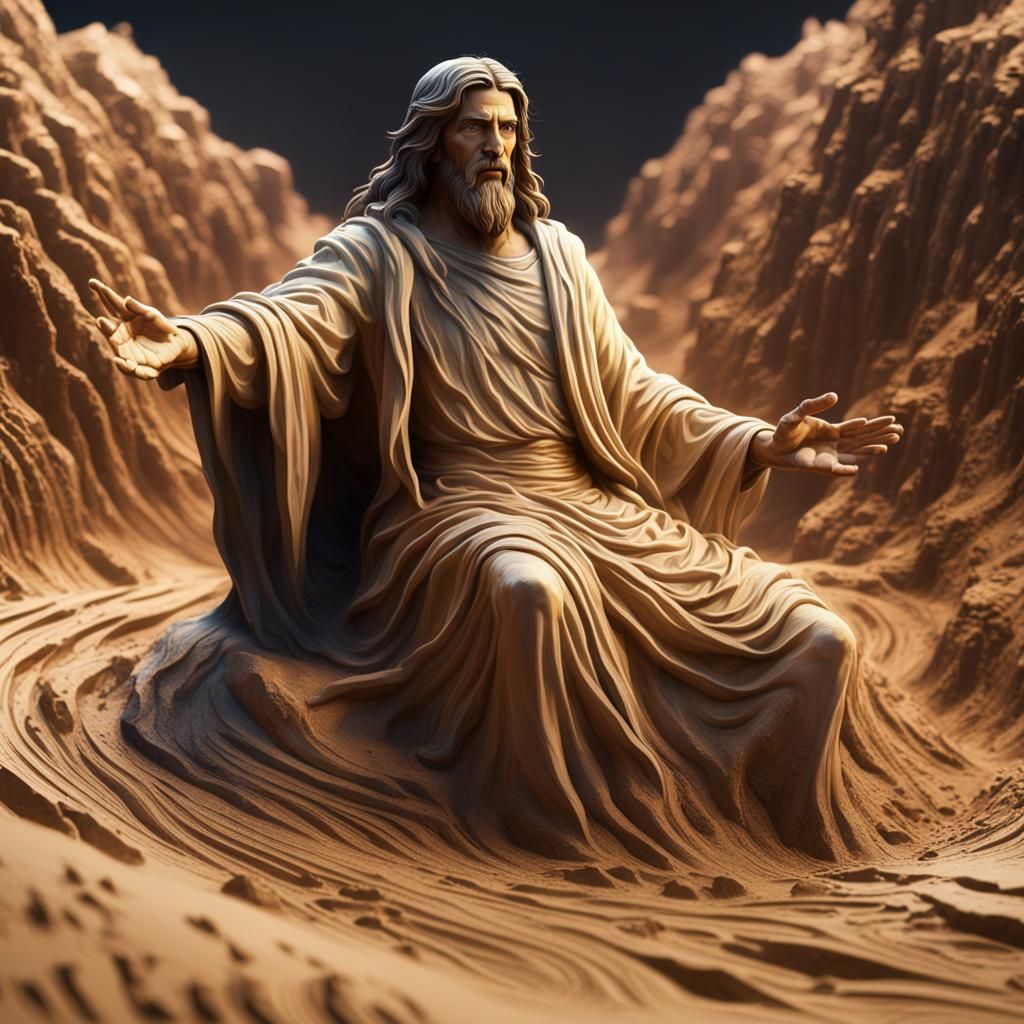 Animated Sand Sculpture of Jesus, Detailed AI Art