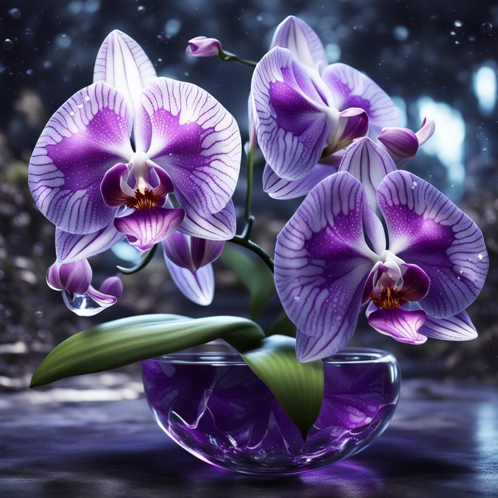 Majestic Transparent Glass Orchid in Dreamscape Style
