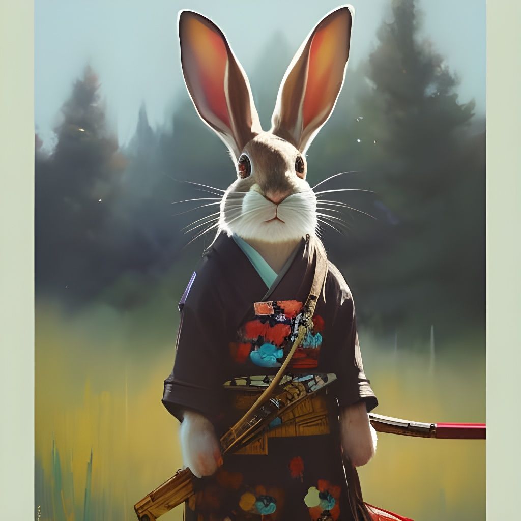 Colorful Graffiti Rabbit Samurai: Trending Art