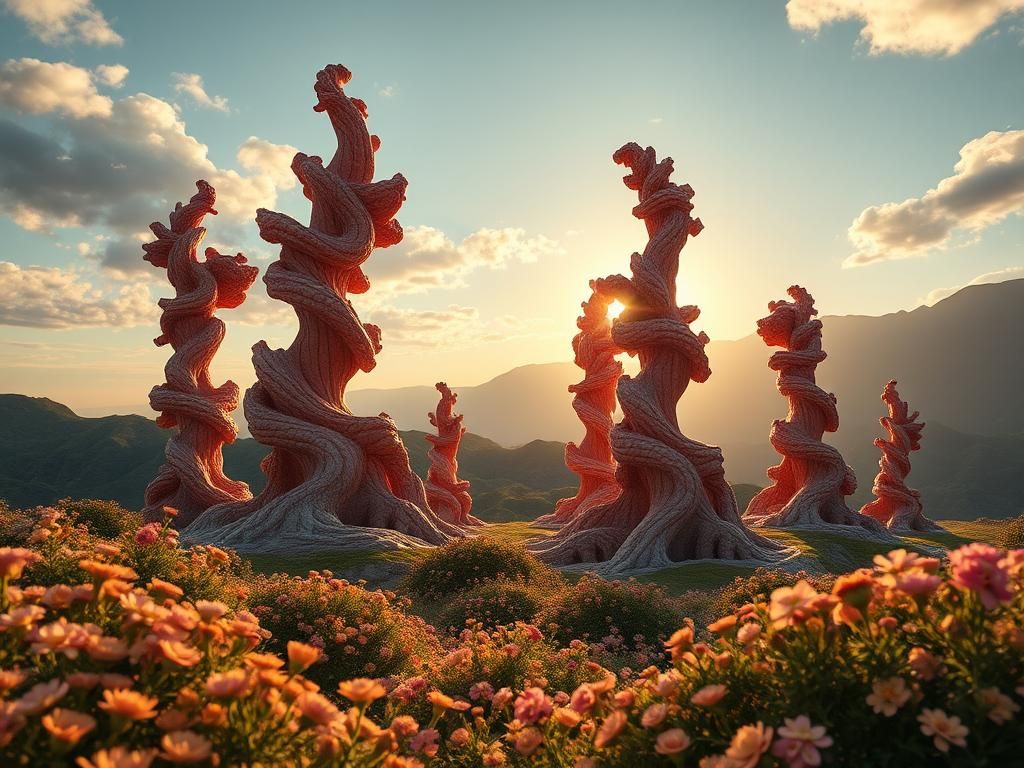 Biomorphic Towers Rise in Grotesque Chromatic Landscape