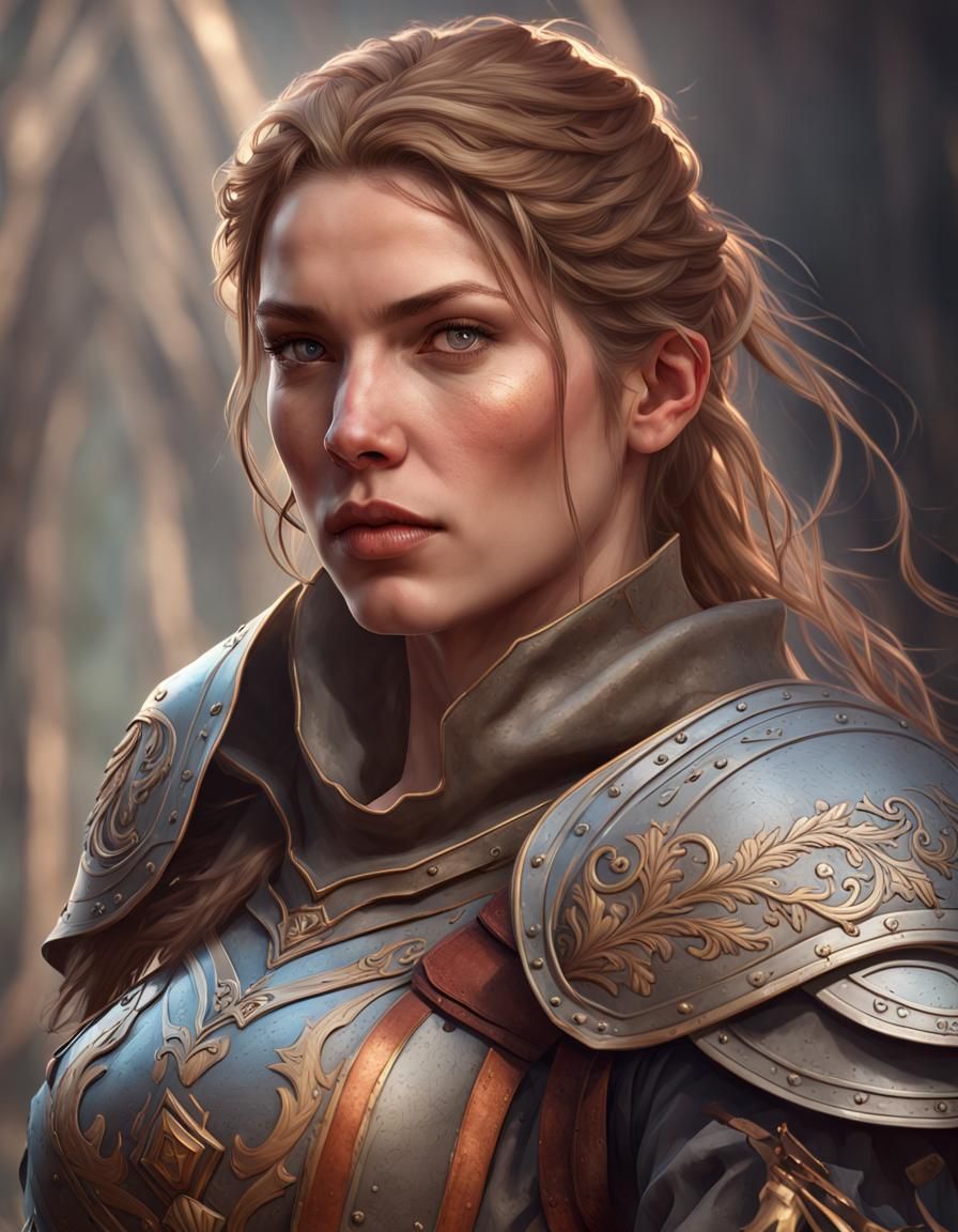 Medieval Female Warrior Portrait in Hyperdetailed Style