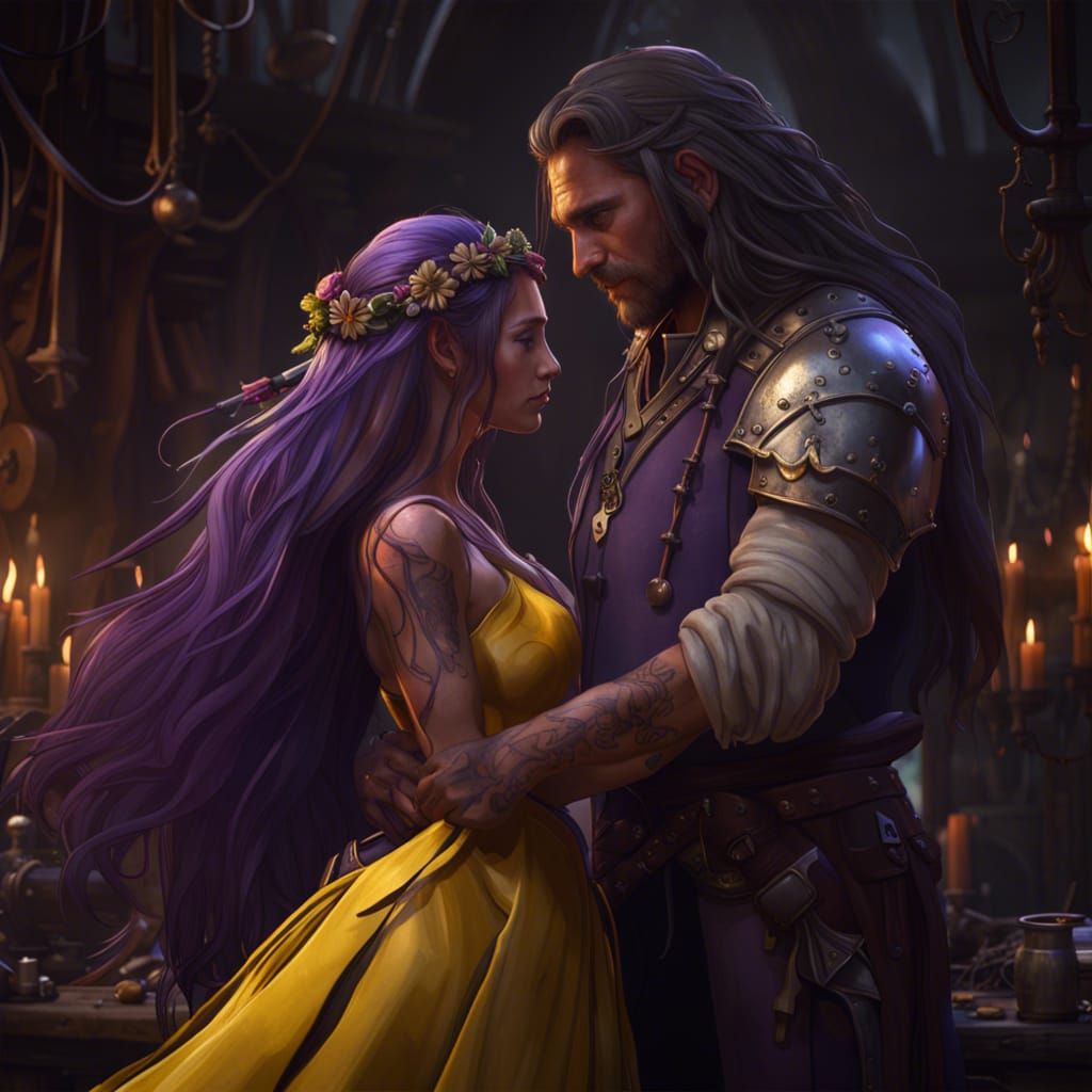 Blacksmith Groom Marrying Woman in Dark Fantasy Style