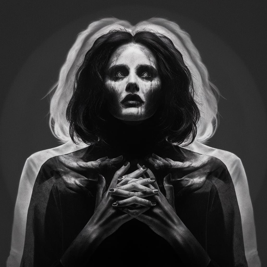 Haunting Double Exposure Pencil Sketch of Darkness