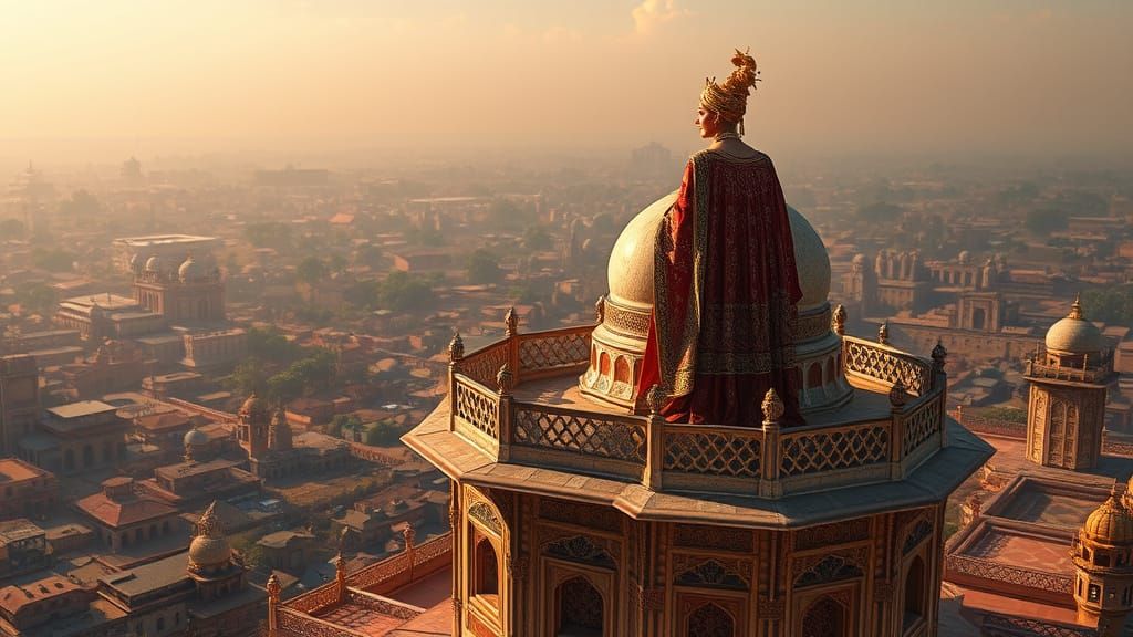 Regal Mughal Empress Surveys Her Kingdom