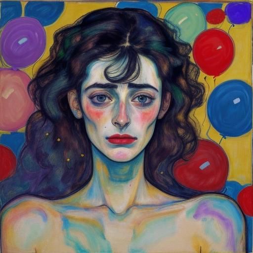 Melancholic Expressionist Portrait of Crying Woman