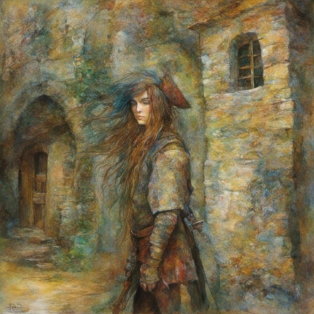 Medieval Knight with Long Hair in Bold Colors