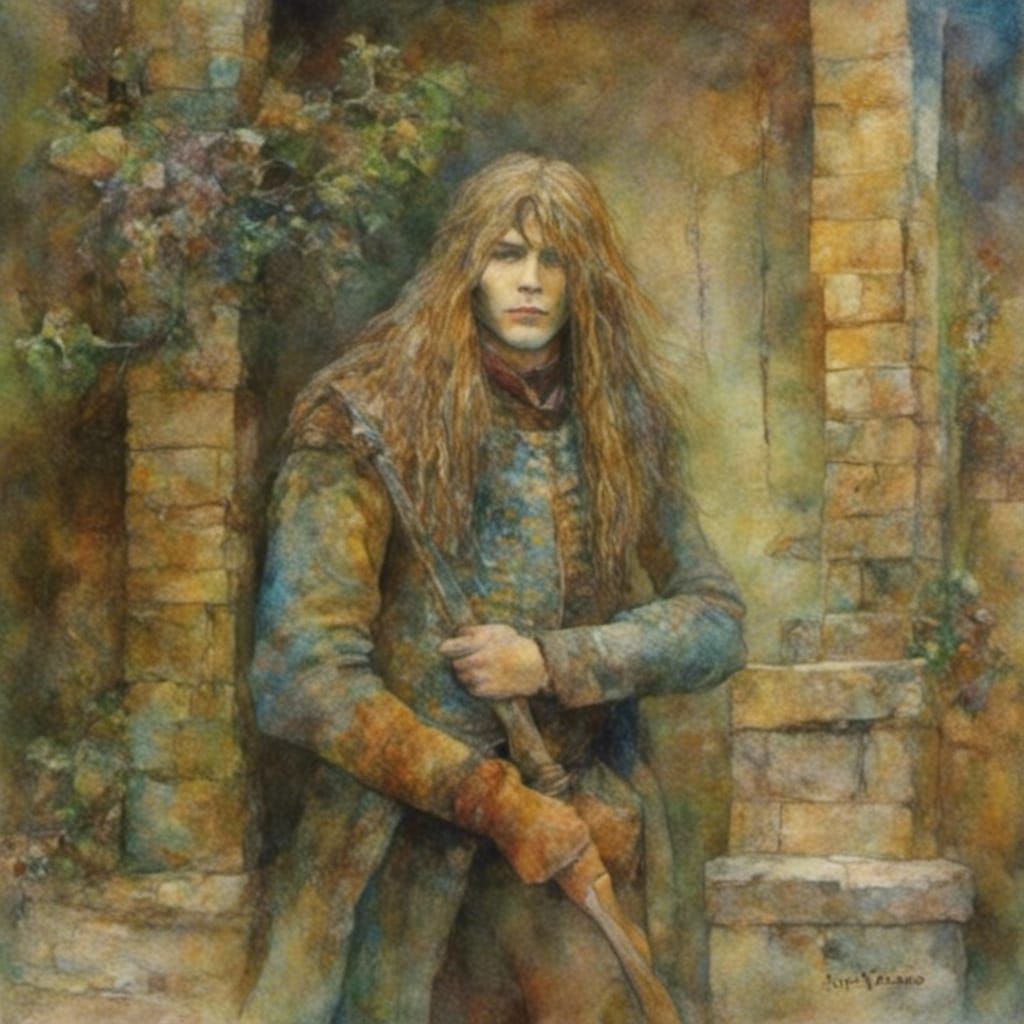 Medieval Knight with Long Hair in Old School Style