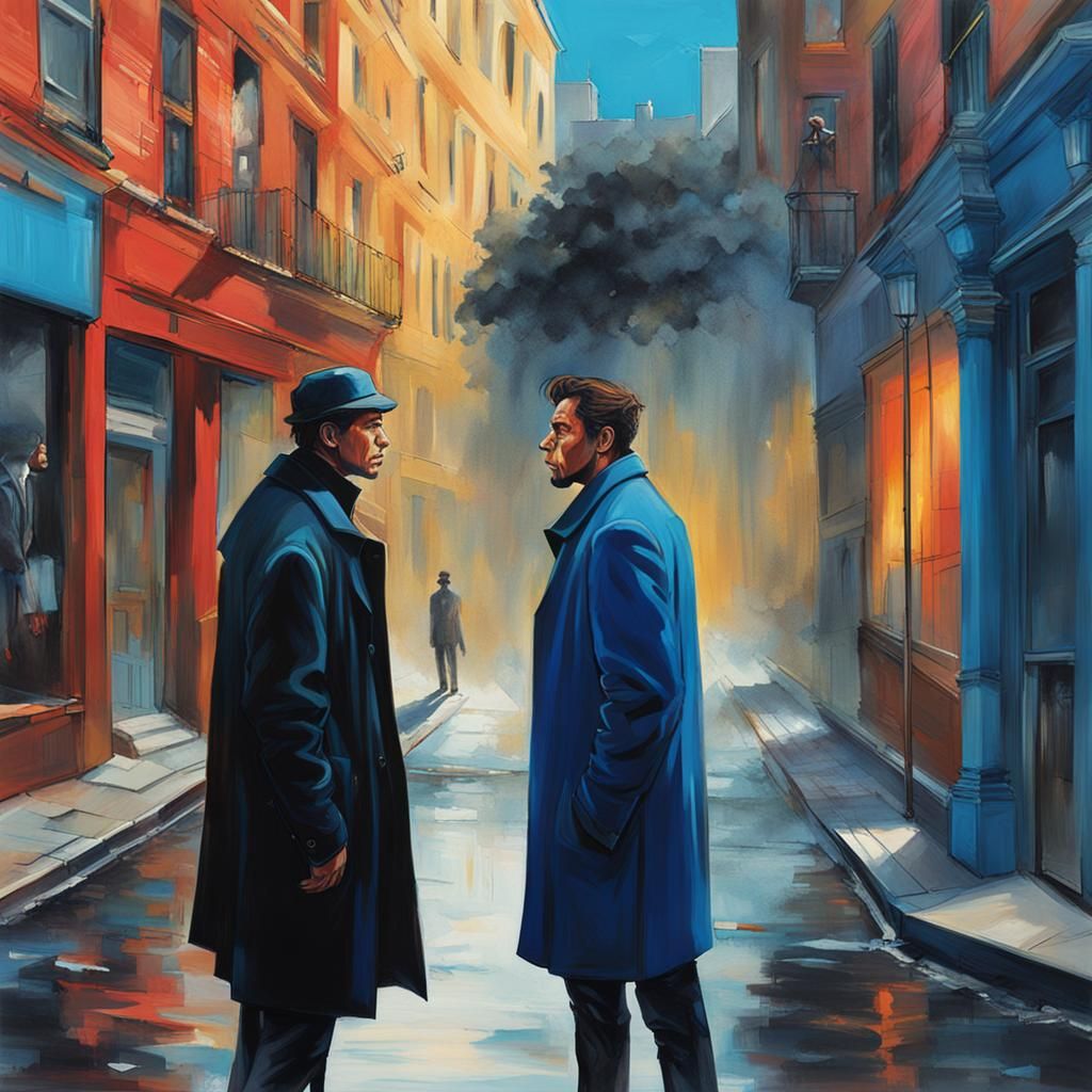 Street Debate in Hyperrealistic Splash Art Style