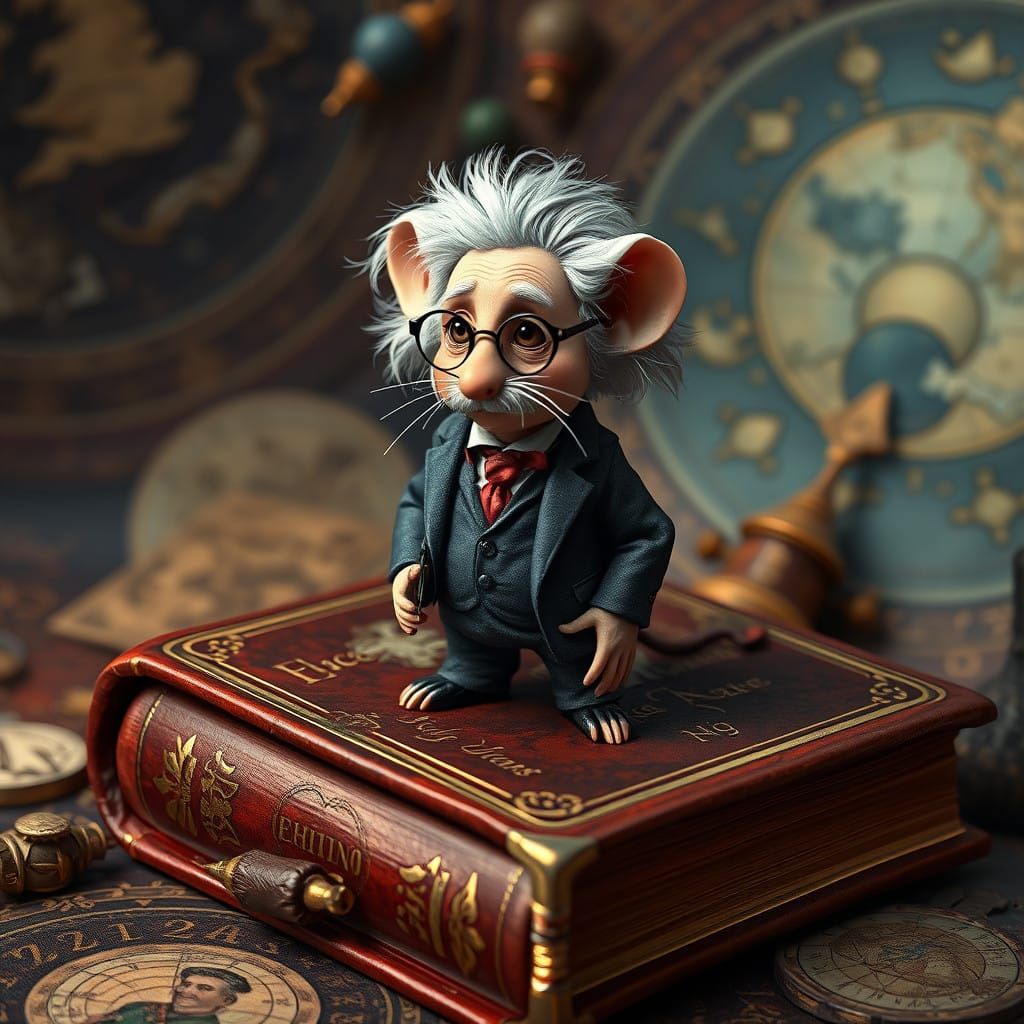 Whimsical Mouse Einstein in Richly Detailed Fantasy Environm...