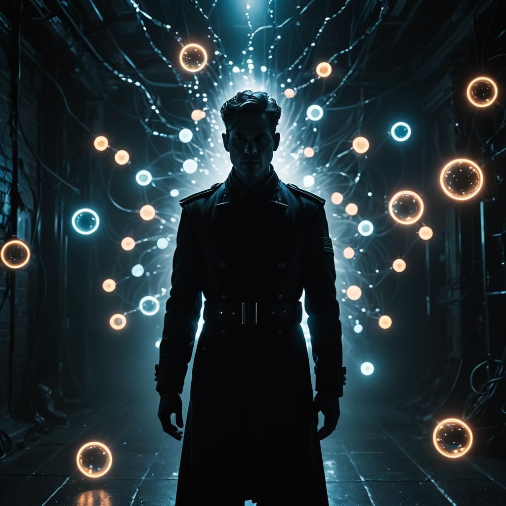 Neon-Noir Spectral Figure in Quantum Realm