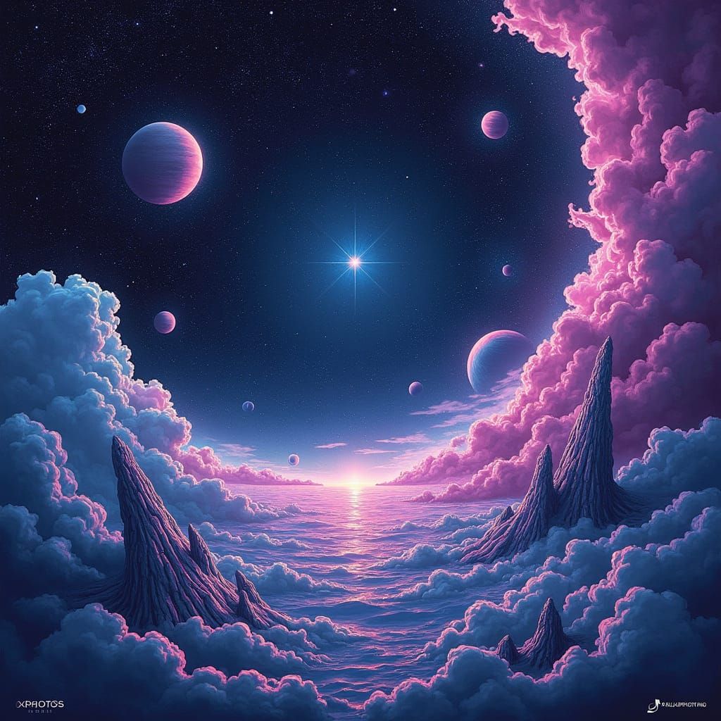 Futuristic Space Album Cover in Cosmic Holographic Style