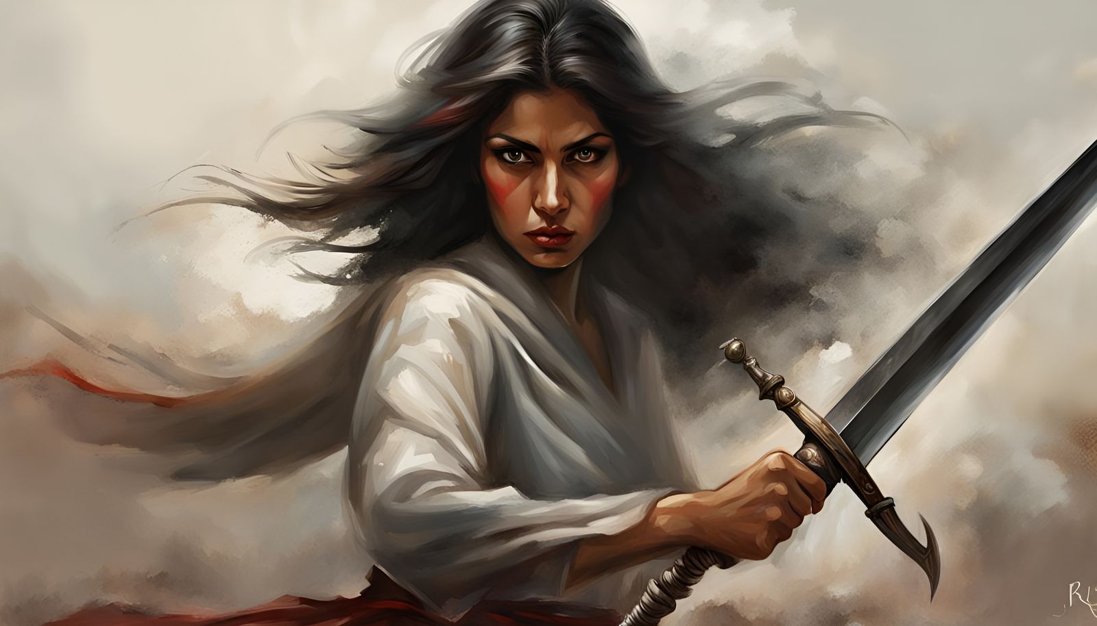 Brave woman fighting