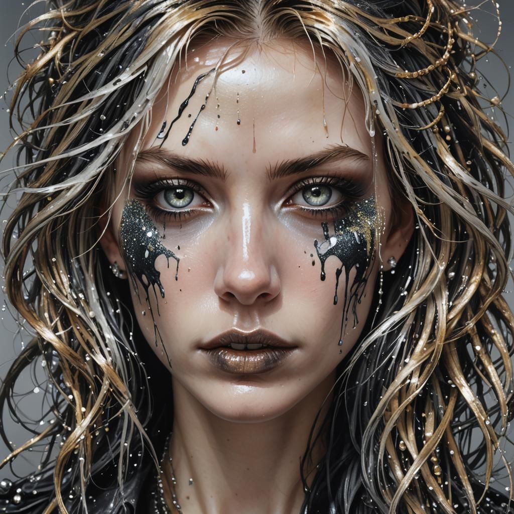 Marble Punk Woman Portrait in Hyperrealistic Style