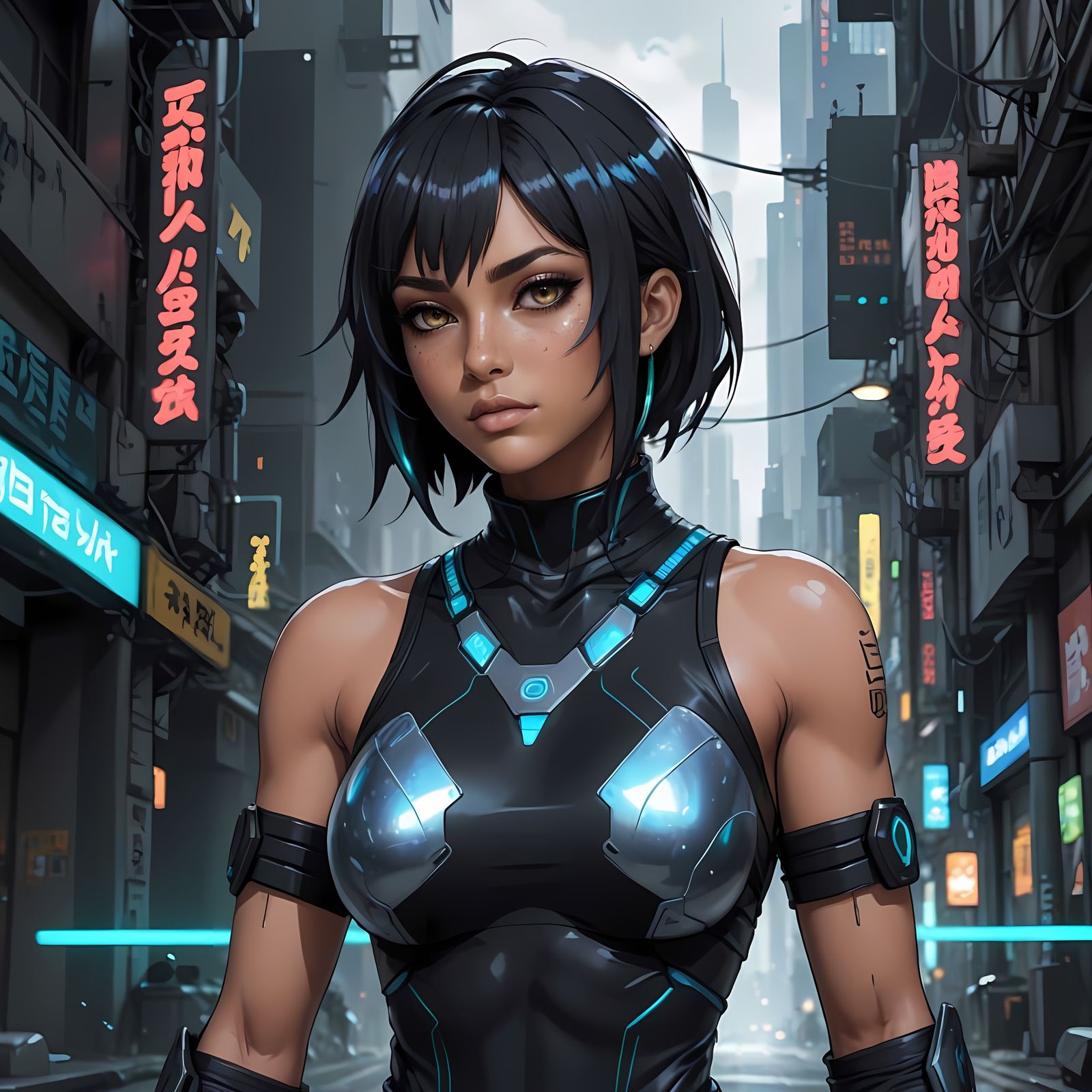 Cyberpunk Shamaness in Anime Style